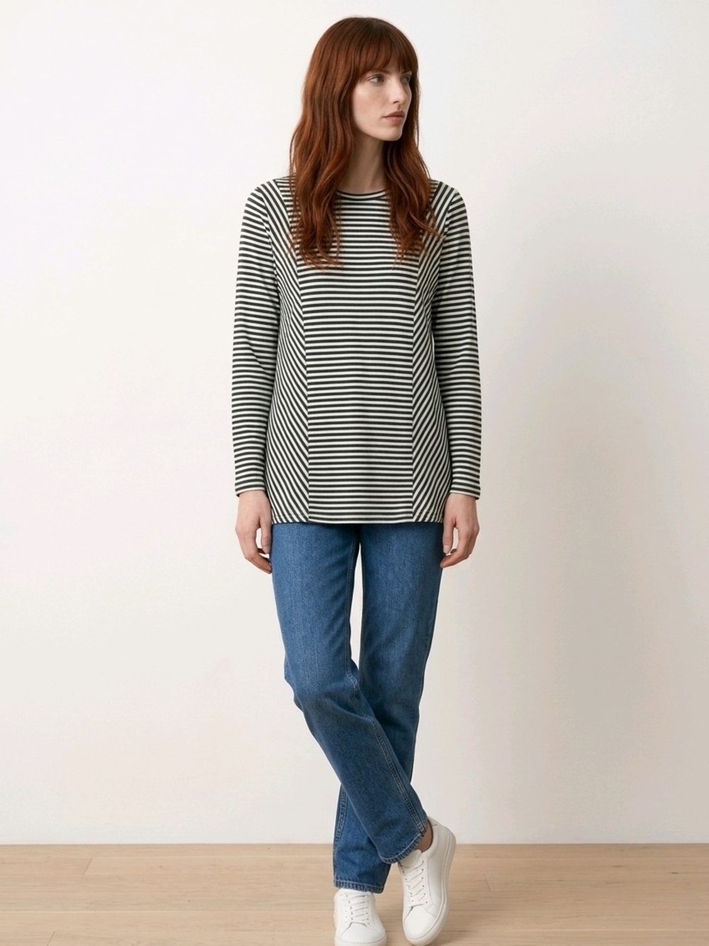 NWT Westbound Olive & Ecru Striped Long Sleeve Top Sz M